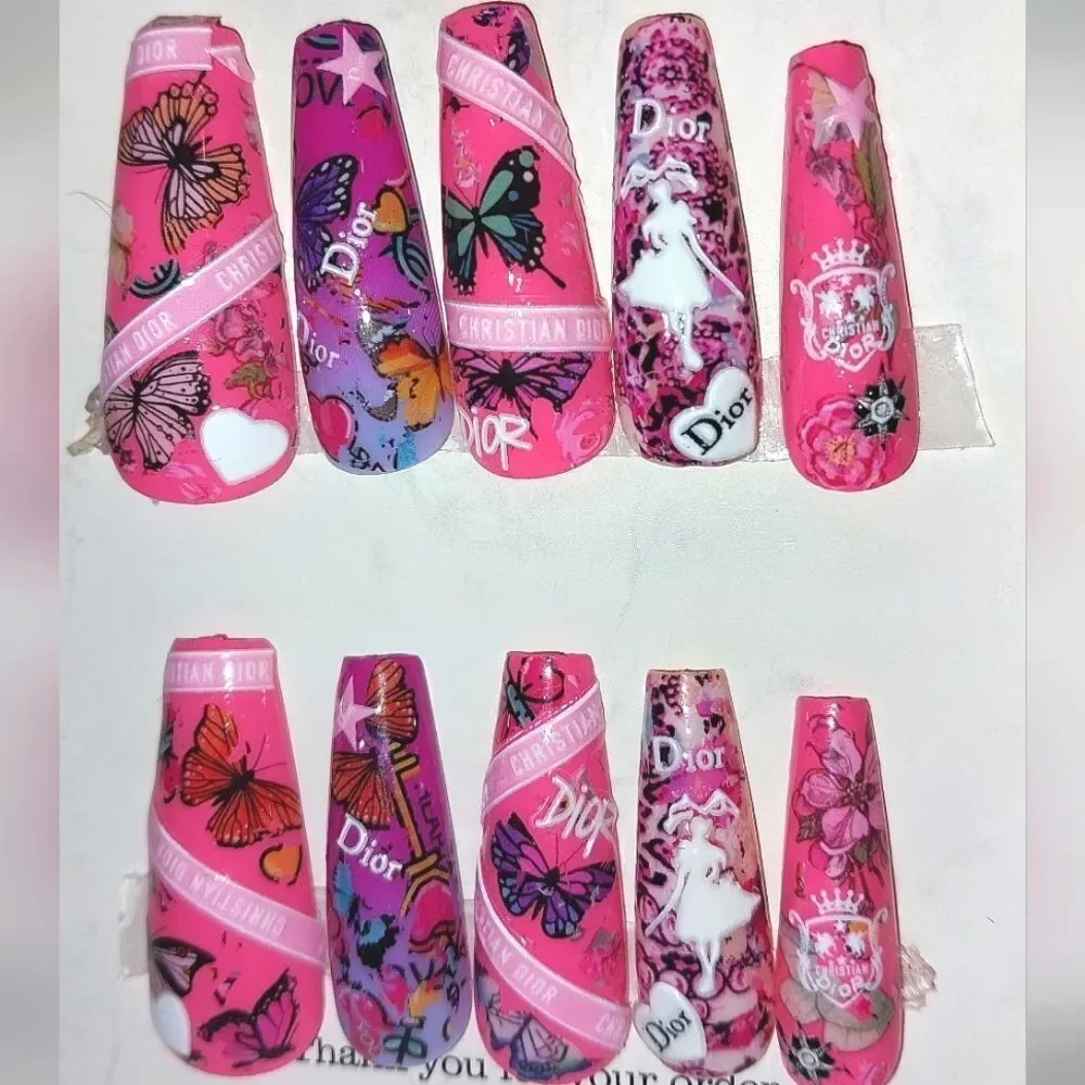 Hand crafted custom print 10pc short acrylic press on nails sz large